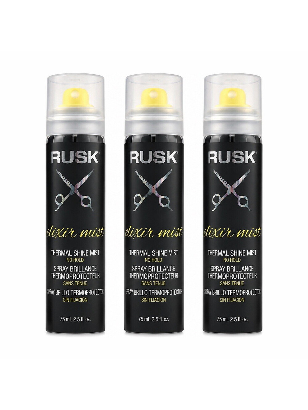 RUSK Elixir Mist Thermal Shine Mist No Hold Spray 2.5 oz 75ml Pack of 3